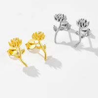1 Pair Retro Sweet Flower Sterling Silver 18K Gold Plated Ear Studs main image 6