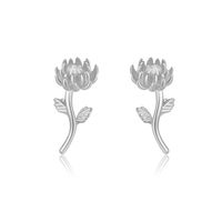 1 Pair Retro Sweet Flower Sterling Silver 18K Gold Plated Ear Studs sku image 1
