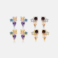 1 Pair Simple Style Shiny Round Water Droplets Plating Inlay Sterling Silver Zircon 18K Gold Plated Ear Studs main image 1