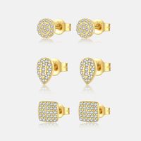 1 Pair Simple Style Shiny Round Square Water Droplets Inlay Sterling Silver Zircon Ear Studs main image 1