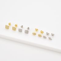 1 Pair Simple Style Shiny Round Square Water Droplets Inlay Sterling Silver Zircon Ear Studs main image 5
