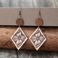 1 Pair Retro Rhombus Printing Wood Drop Earrings sku image 1