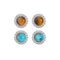 1 Pair Simple Style Classic Style Solid Color Inlay Sterling Silver Natural Stone Ear Studs main image 4