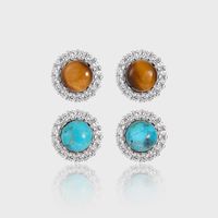 1 Pair Simple Style Classic Style Solid Color Inlay Sterling Silver Natural Stone Ear Studs main image 1