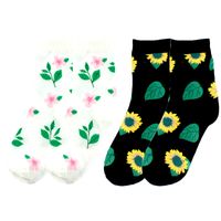 Women's Pastoral Leaves Flower Cotton Crew Socks A Pair main image 2