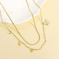 304 Stainless Steel 18K Gold Plated Casual Elegant Luxurious Inlay Star Butterfly Shell Layered Necklaces main image 4