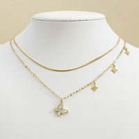 304 Stainless Steel 18K Gold Plated Casual Elegant Luxurious Inlay Star Butterfly Shell Layered Necklaces main image 5