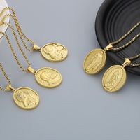304 Stainless Steel 18K Gold Plated Modern Style Classic Style Human Round Pendant Necklace main image 4