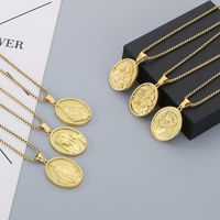 304 Stainless Steel 18K Gold Plated Modern Style Classic Style Human Round Pendant Necklace main image 5