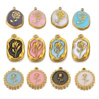 5 PCS/Package 304 Stainless Steel Natural Stone Gold Plated Flower Pendant main image 5