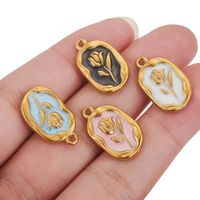 5 PCS/Package 304 Stainless Steel Natural Stone Gold Plated Flower Pendant main image 6
