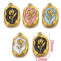 5 PCS/Package 304 Stainless Steel Natural Stone Gold Plated Flower Pendant main image 2