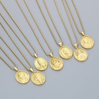 304 Stainless Steel 18K Gold Plated Modern Style Classic Style Human Round Pendant Necklace main image 1