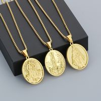 304 Stainless Steel 18K Gold Plated Modern Style Classic Style Human Round Pendant Necklace main image 7