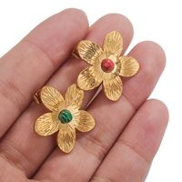 1 Pair Vintage Style Simple Style Flower Inlay 304 Stainless Steel Turquoise Ear Studs main image 2