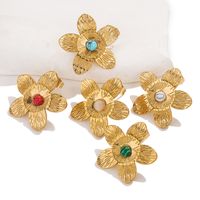 1 Pair Vintage Style Simple Style Flower Inlay 304 Stainless Steel Turquoise Ear Studs main image 1