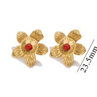 1 Pair Vintage Style Simple Style Flower Inlay 304 Stainless Steel Turquoise Ear Studs sku image 3