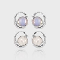 1 Paire Style Simple Style Classique Couleur Unie Incruster Argent Sterling Opale Boucles D'Oreilles main image 1