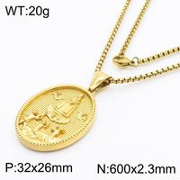 304 Stainless Steel 18K Gold Plated Modern Style Classic Style Human Round Pendant Necklace sku image 1