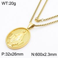 304 Stainless Steel 18K Gold Plated Modern Style Classic Style Human Round Pendant Necklace sku image 2