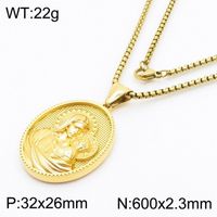 304 Stainless Steel 18K Gold Plated Modern Style Classic Style Human Round Pendant Necklace sku image 3