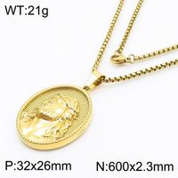 304 Stainless Steel 18K Gold Plated Modern Style Classic Style Human Round Pendant Necklace sku image 4