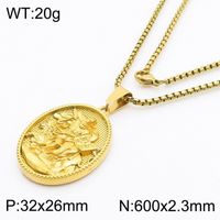 304 Stainless Steel 18K Gold Plated Modern Style Classic Style Human Round Pendant Necklace sku image 5