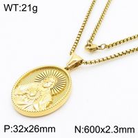 304 Stainless Steel 18K Gold Plated Modern Style Classic Style Human Round Pendant Necklace sku image 7