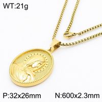 304 Stainless Steel 18K Gold Plated Modern Style Classic Style Human Round Pendant Necklace sku image 10