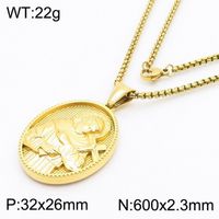 304 Stainless Steel 18K Gold Plated Modern Style Classic Style Human Round Pendant Necklace sku image 11