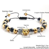 Vintage Style Ethnic Style Classic Style Heart Shape Tiger 304 Stainless Steel Natural Stone Glass Beaded 18K Gold Plated Men's Bracelets main image 3