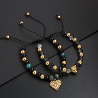Vintage Style Ethnic Style Classic Style Heart Shape Tiger 304 Stainless Steel Natural Stone Glass Beaded 18K Gold Plated Men's Bracelets main image 6