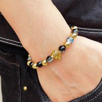 Vintage Style Ethnic Style Classic Style Heart Shape Tiger 304 Stainless Steel Natural Stone Glass Beaded 18K Gold Plated Men's Bracelets main image 7