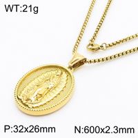 304 Stainless Steel 18K Gold Plated Modern Style Classic Style Human Round Pendant Necklace sku image 13