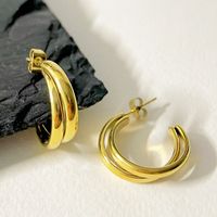 1 Pair Simple Style Classic Style Solid Color Plating Titanium Steel Gold Plated Earrings main image 3