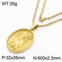 304 Stainless Steel 18K Gold Plated Modern Style Classic Style Human Round Pendant Necklace sku image 15