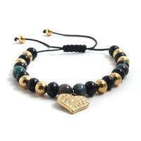 Vintage Style Ethnic Style Classic Style Heart Shape Tiger 304 Stainless Steel Natural Stone Glass Beaded 18K Gold Plated Men's Bracelets sku image 2