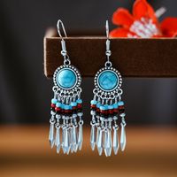 1 Pair Ethnic Style Color Block Inlay Alloy Turquoise Drop Earrings main image 1