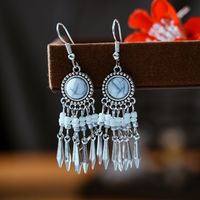 1 Pair Ethnic Style Color Block Inlay Alloy Turquoise Drop Earrings main image 5