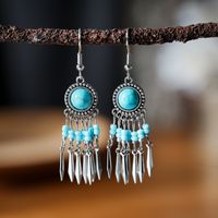 1 Pair Ethnic Style Color Block Inlay Alloy Turquoise Drop Earrings main image 4