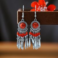 1 Pair Ethnic Style Color Block Inlay Alloy Turquoise Drop Earrings sku image 5
