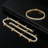 Cobre Chapados en oro de 18k Elegante Glamour Lujoso Enchapado Embutido Rombo Circón Pulsera Collar main image 1