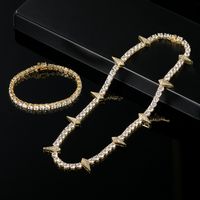 Cobre Chapados en oro de 18k Elegante Glamour Lujoso Enchapado Embutido Rombo Circón Pulsera Collar main image 3