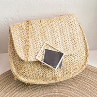 Women's Medium Straw Solid Color Vacation Weave Square Magnetic Buckle Straw Bag sku image 2