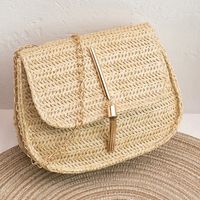 Women's Medium Straw Solid Color Vacation Weave Square Magnetic Buckle Straw Bag sku image 1