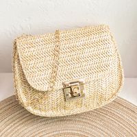 Women's Medium Straw Solid Color Vacation Weave Square Magnetic Buckle Straw Bag sku image 3