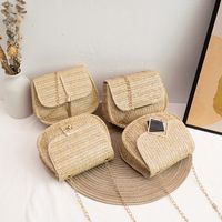 Women's Medium Straw Solid Color Vacation Weave Square Magnetic Buckle Straw Bag main image 6