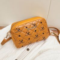 Women's Small Pu Leather Printing Lingge Vintage Style Zipper Shoulder Bag sku image 5