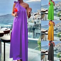 Women's Regular Dress Elegant Oblique Collar Sleeveless Solid Color Maxi Long Dress Holiday Daily main image 6