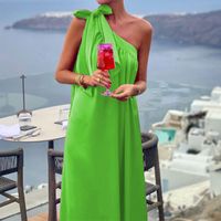 Women's Regular Dress Elegant Oblique Collar Sleeveless Solid Color Maxi Long Dress Holiday Daily main image 3